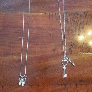 2 Long Silver Chained Necklaces, Costume Jewelry, 14" And 16" Inch Chains